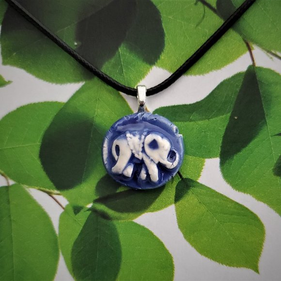 Handmade Ceramic Blue Elephant Pendant Necklace - Picture 12 of 14